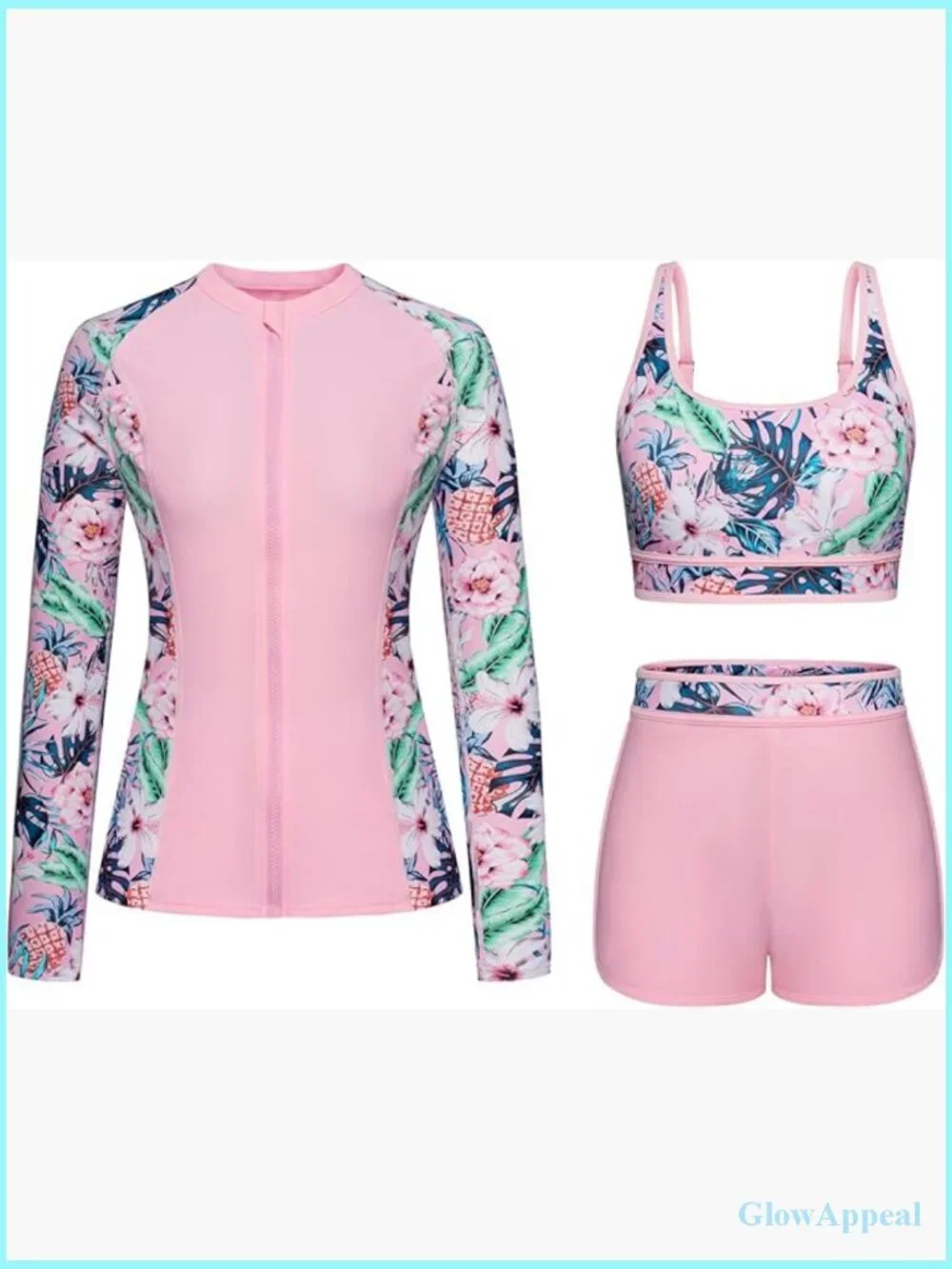 Long Sleeve Rash Guard Athletic Swim Tankini Sets Swimsuit UPF 50